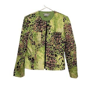 Vintage 80s/90s Cropped Moto Jacket Lime Leopard Print Maggy London